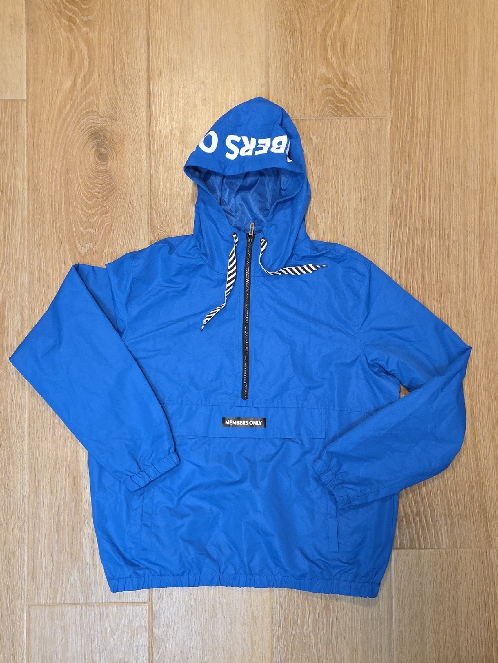 Members Only Men’s  Large Jacket Blue Hooded 1/4 Zip Windbreaker With Pockets